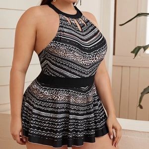 SOLD striped and chain halter one piece swimsuit